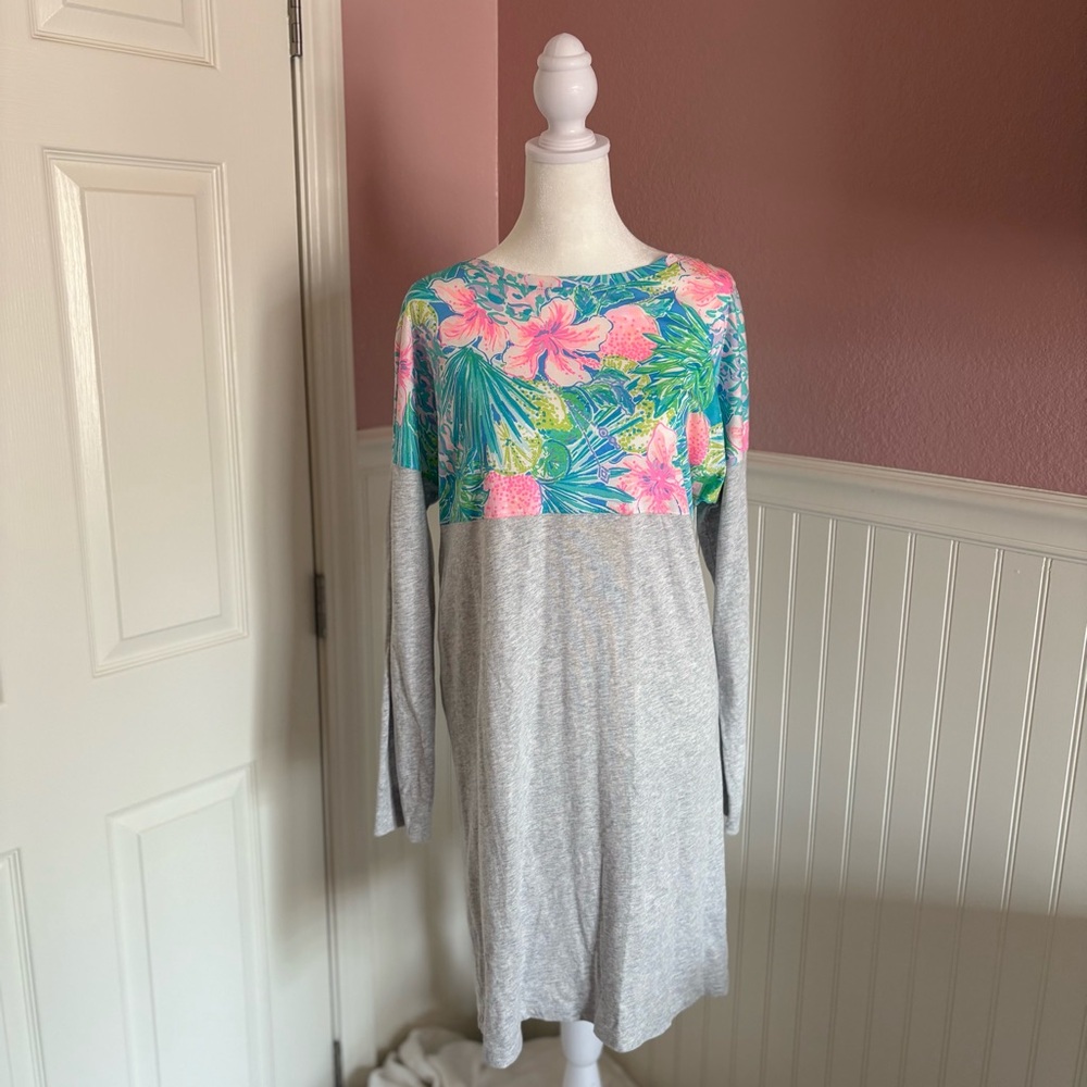 Lilly Pulitzer size Small Floral and Gray Long Sleeve Dress
